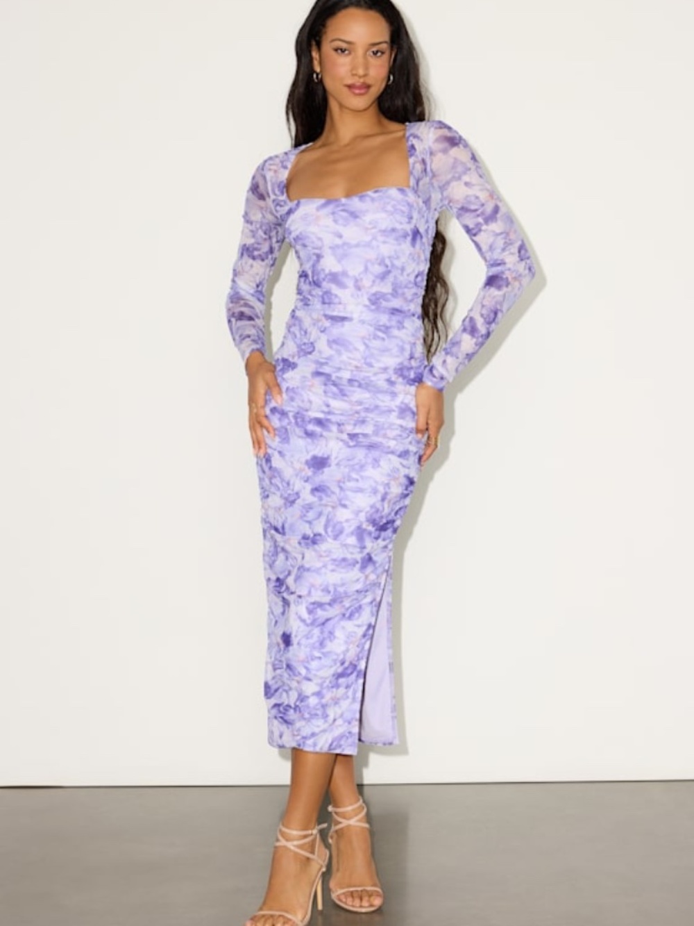 Lulus Janessa Light Purple Floral Mesh Bodycon Midi Dress - Size XL